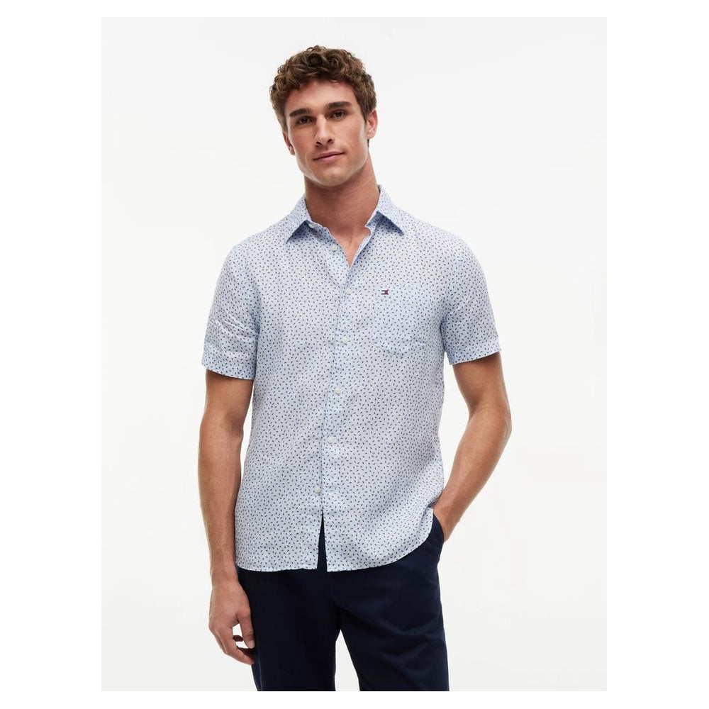 Regular Fit Sailing Print Linen Short Sleeve Shirt