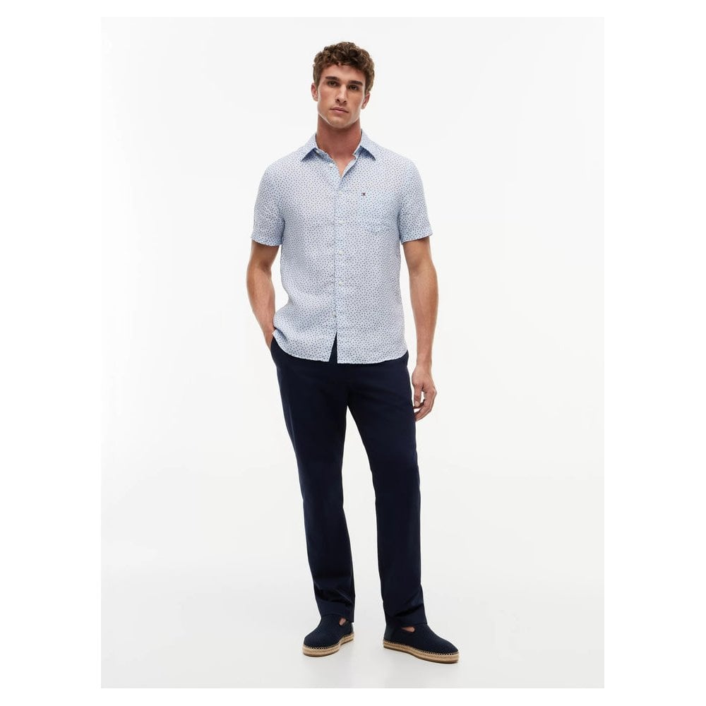 Regular Fit Sailing Print Linen Short Sleeve Shirt