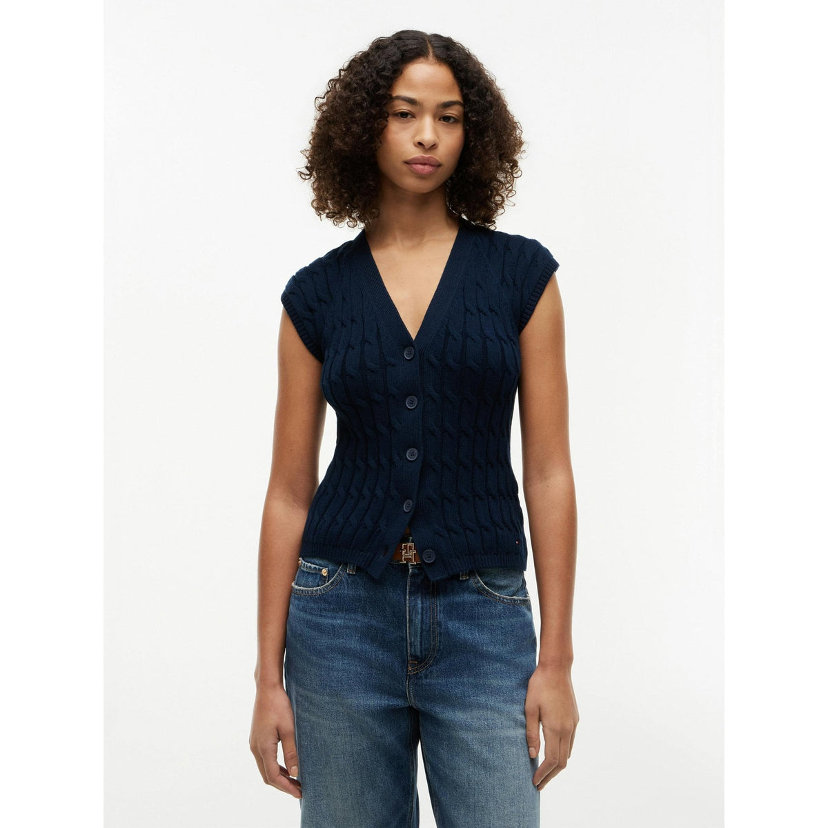 Cable Knit Slim Cap Sleeve Cardigan