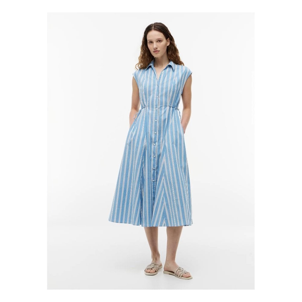 Tie Detail Cap Sleeve Midi Shirt Dress