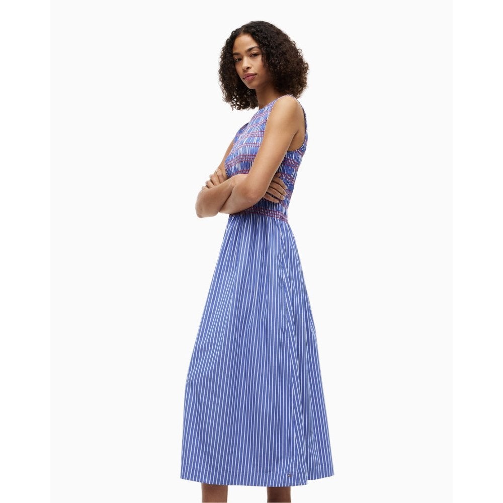 Smocked Stripe Sleeveless Midi Dress