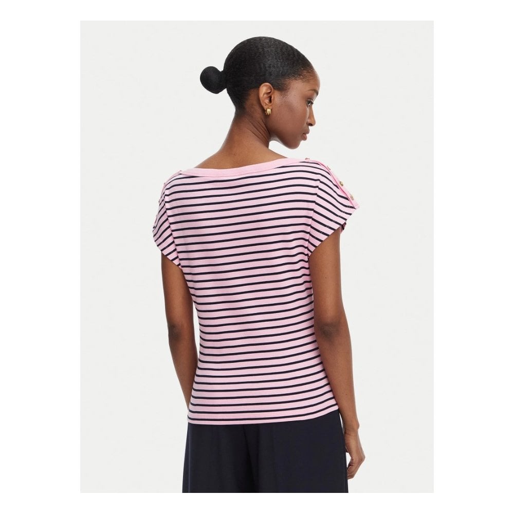 Gold-Tone Button Boat Neck T-Shirt