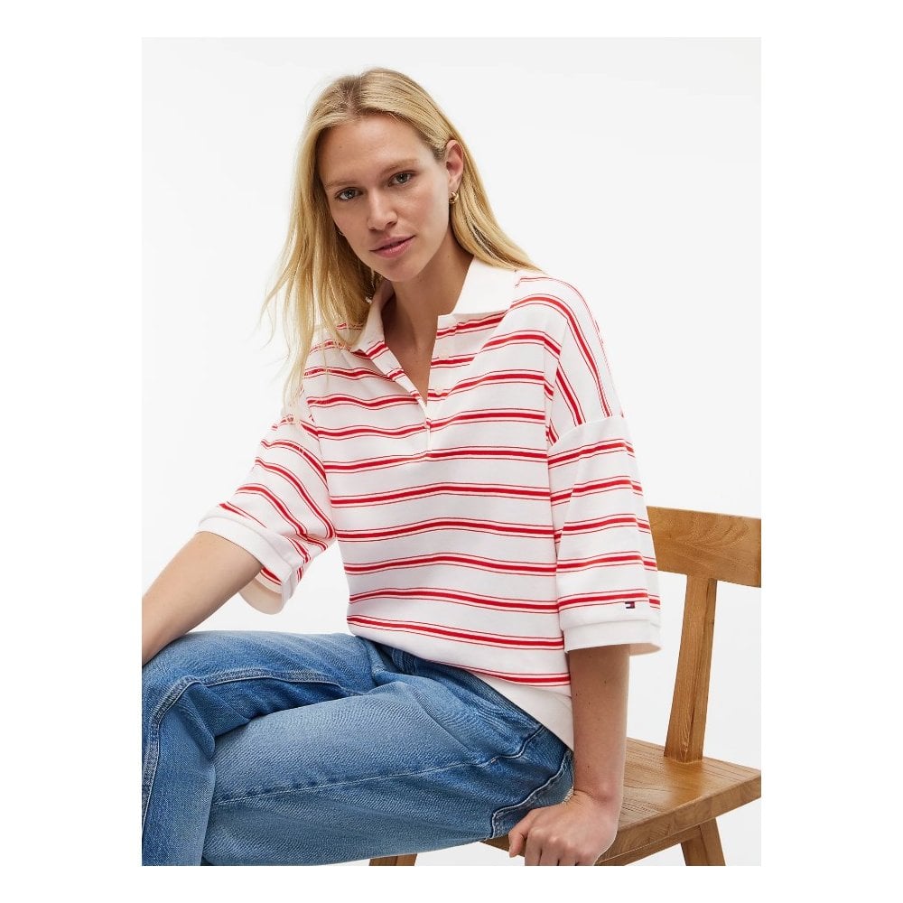 Oversized Fit Stripe Polo Shirt