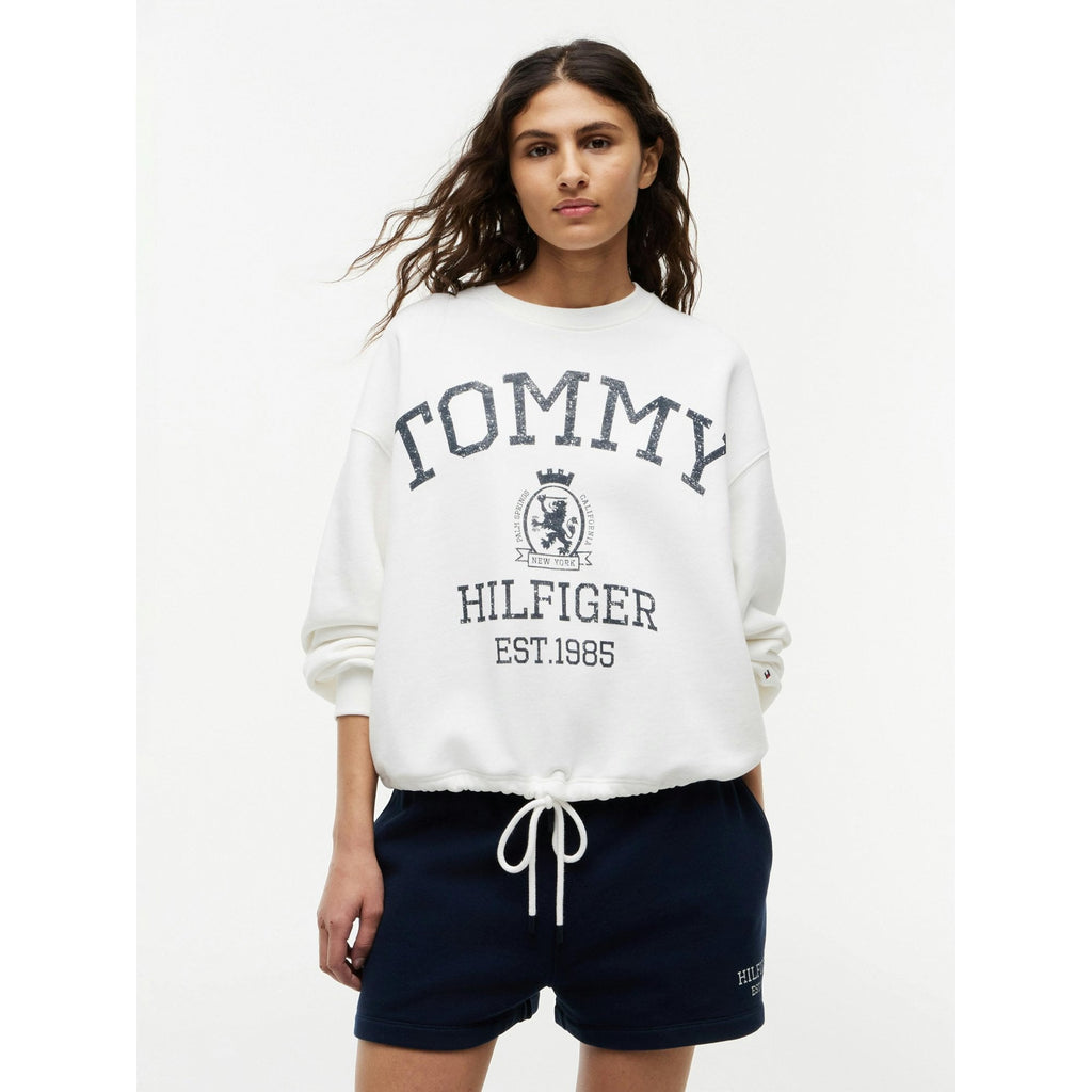Varsity Crest Logo Drawstring Hem Relaxed Sweatshirt