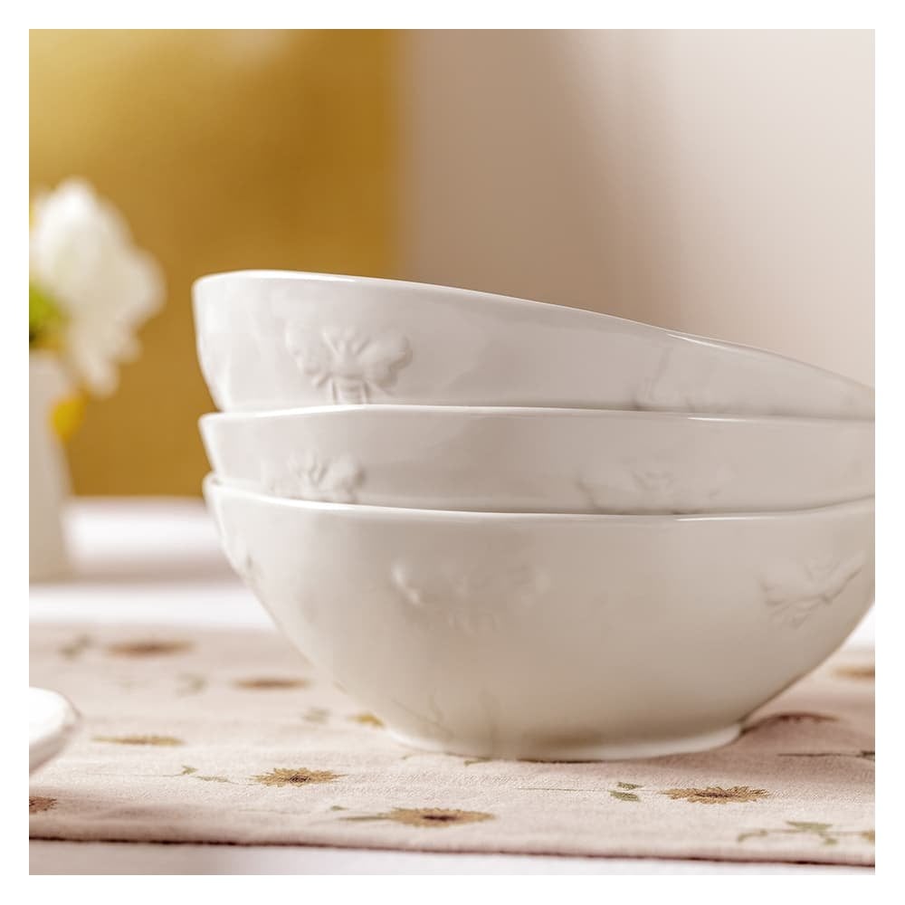 Bees White Stoneware Dessert Bowl