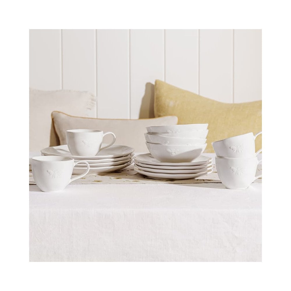 Bees White Stoneware Dessert Bowl