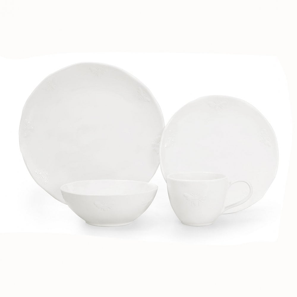 Bees White Stoneware Dessert Bowl
