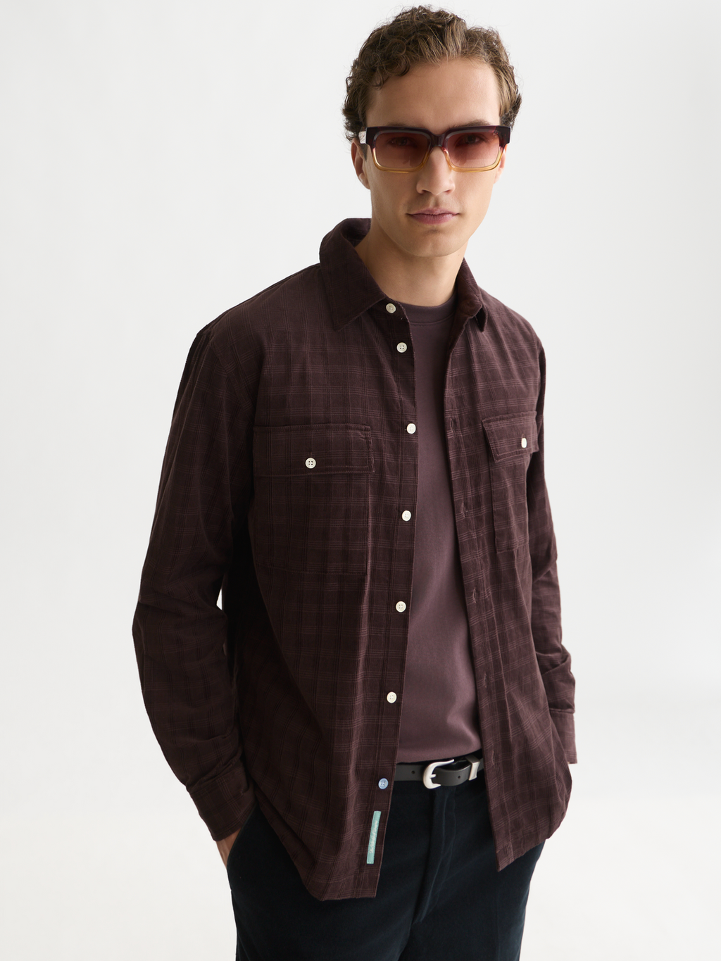 Check Cotton Corduroy Relaxed Shirt