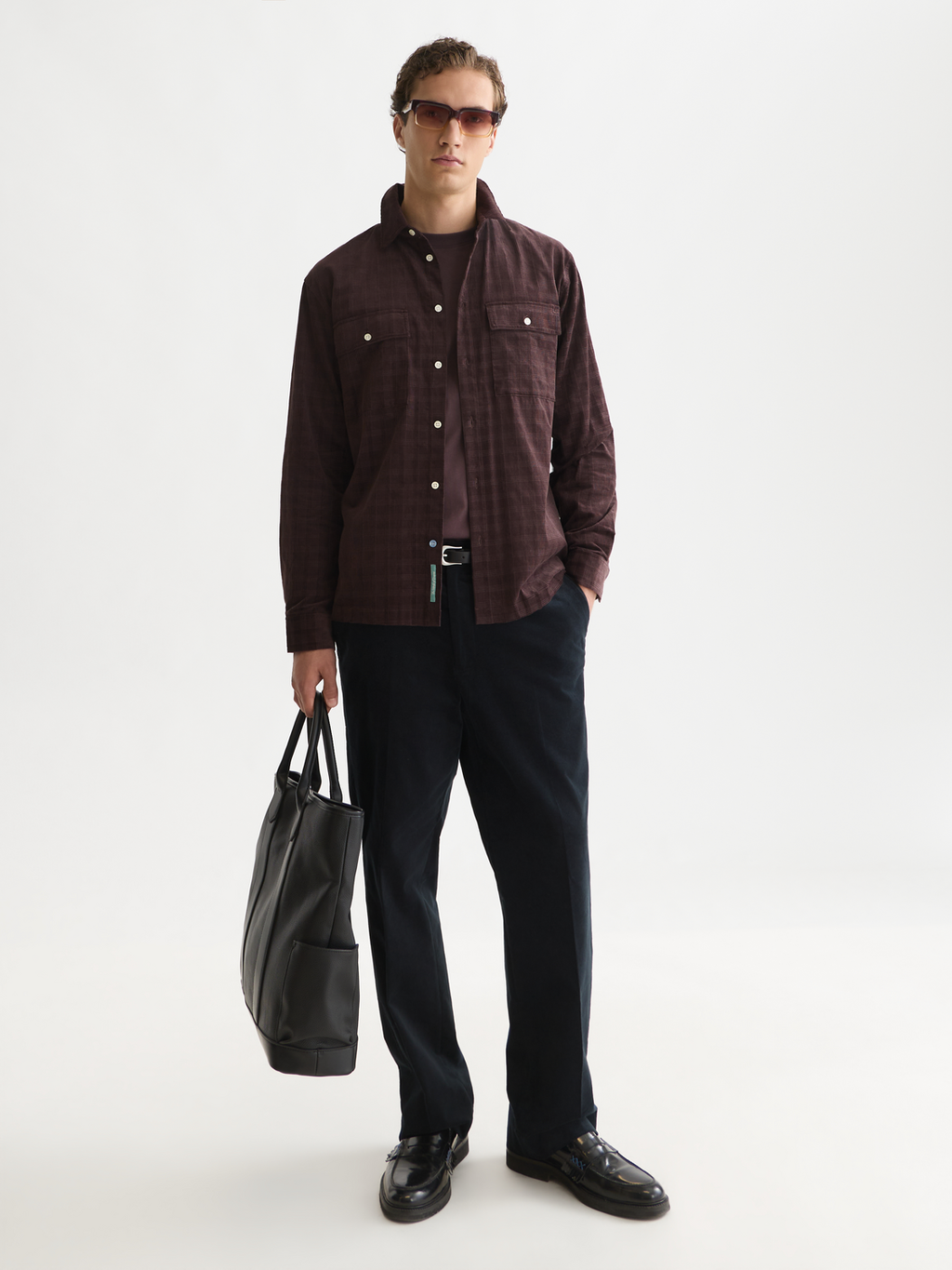 Check Cotton Corduroy Relaxed Shirt