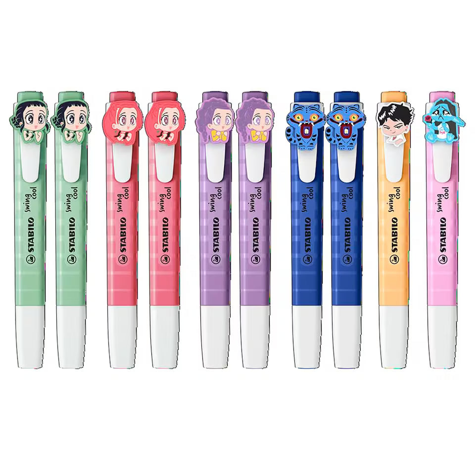 STABILO swing cool KPop Demon Hunters - Highlighter - Colour-Mix Box of 10 - with Assorted Characters Designs with Charm