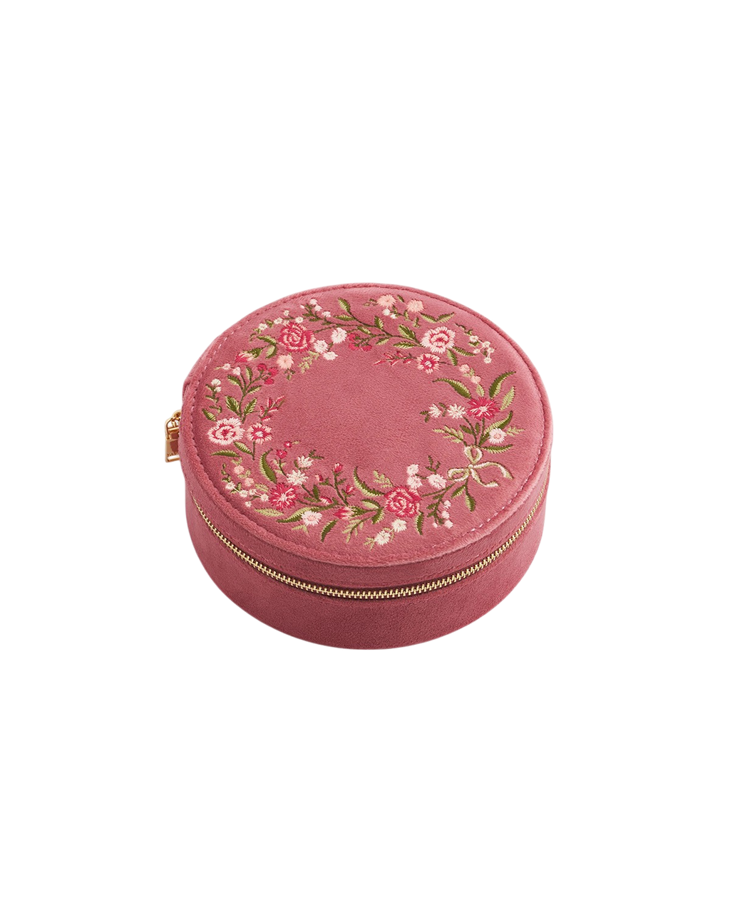 Floral Wreath Embroidered Round Jewellery Box