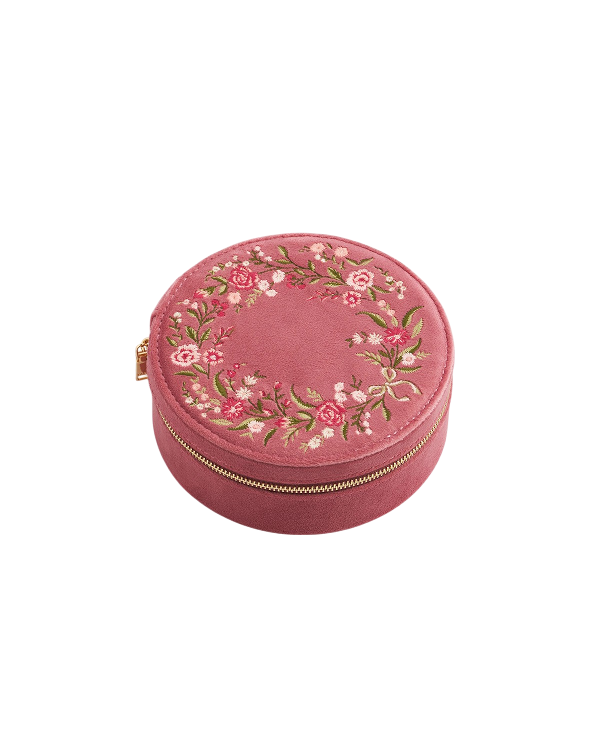 Floral Wreath Embroidered Round Jewellery Box