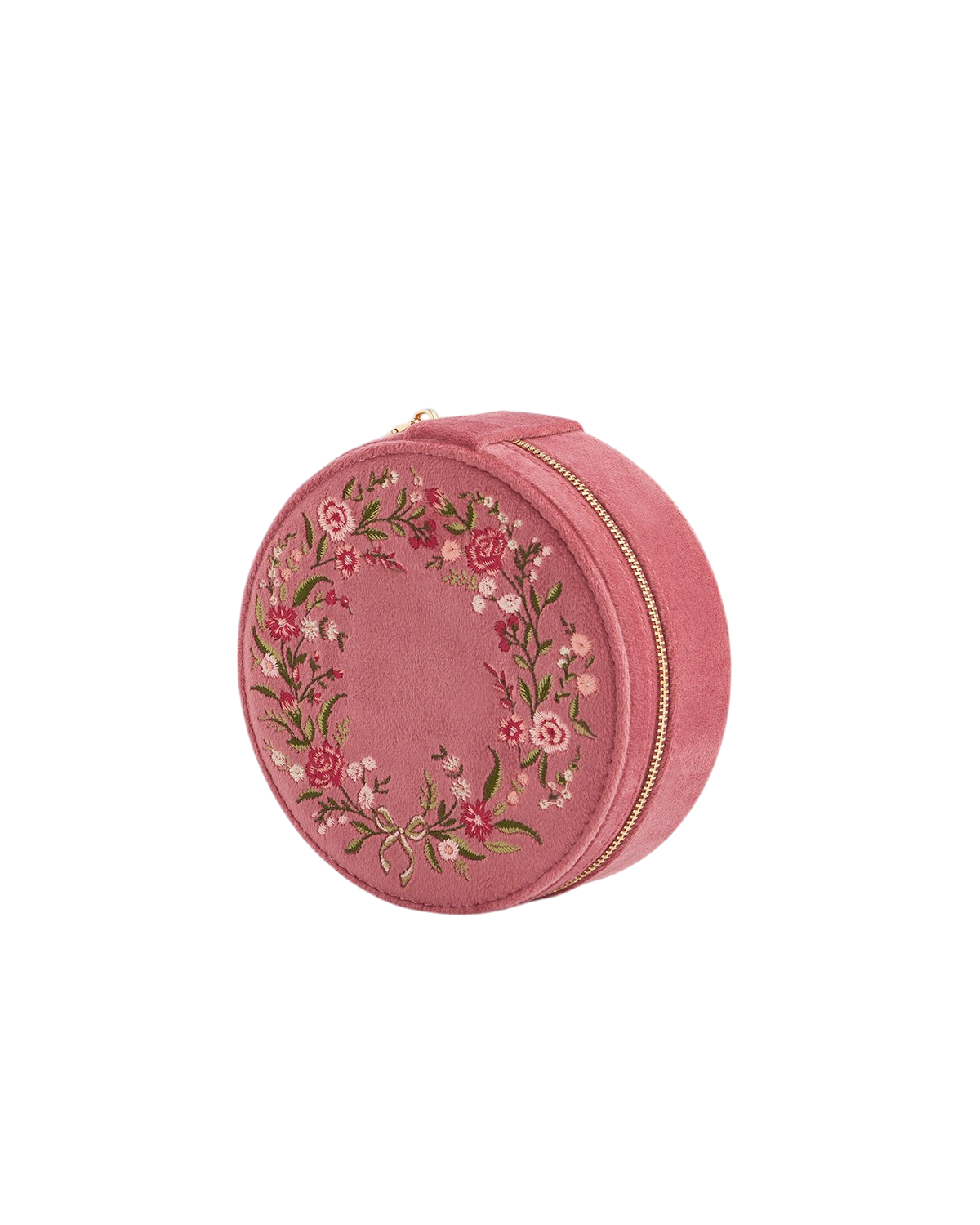 Floral Wreath Embroidered Round Jewellery Box