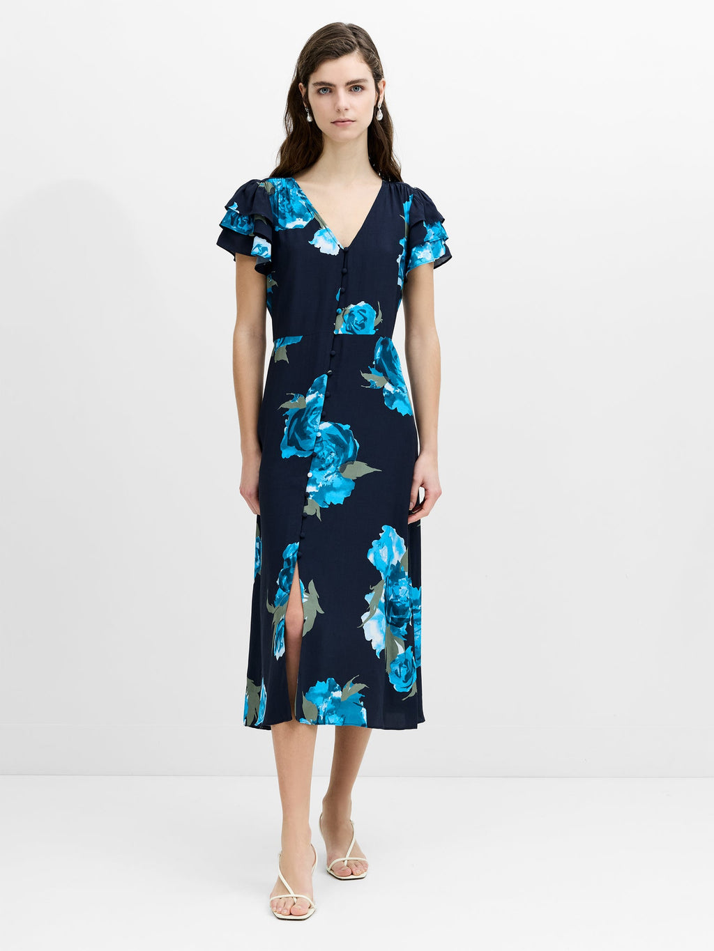 Lara Eco Floral Button-Through Midi Tea Dress