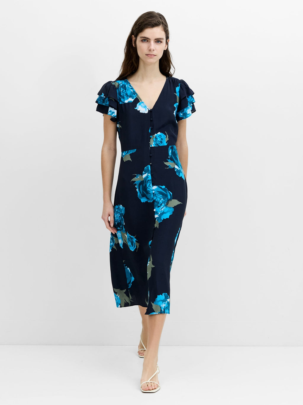 Lara Eco Floral Button-Through Midi Tea Dress