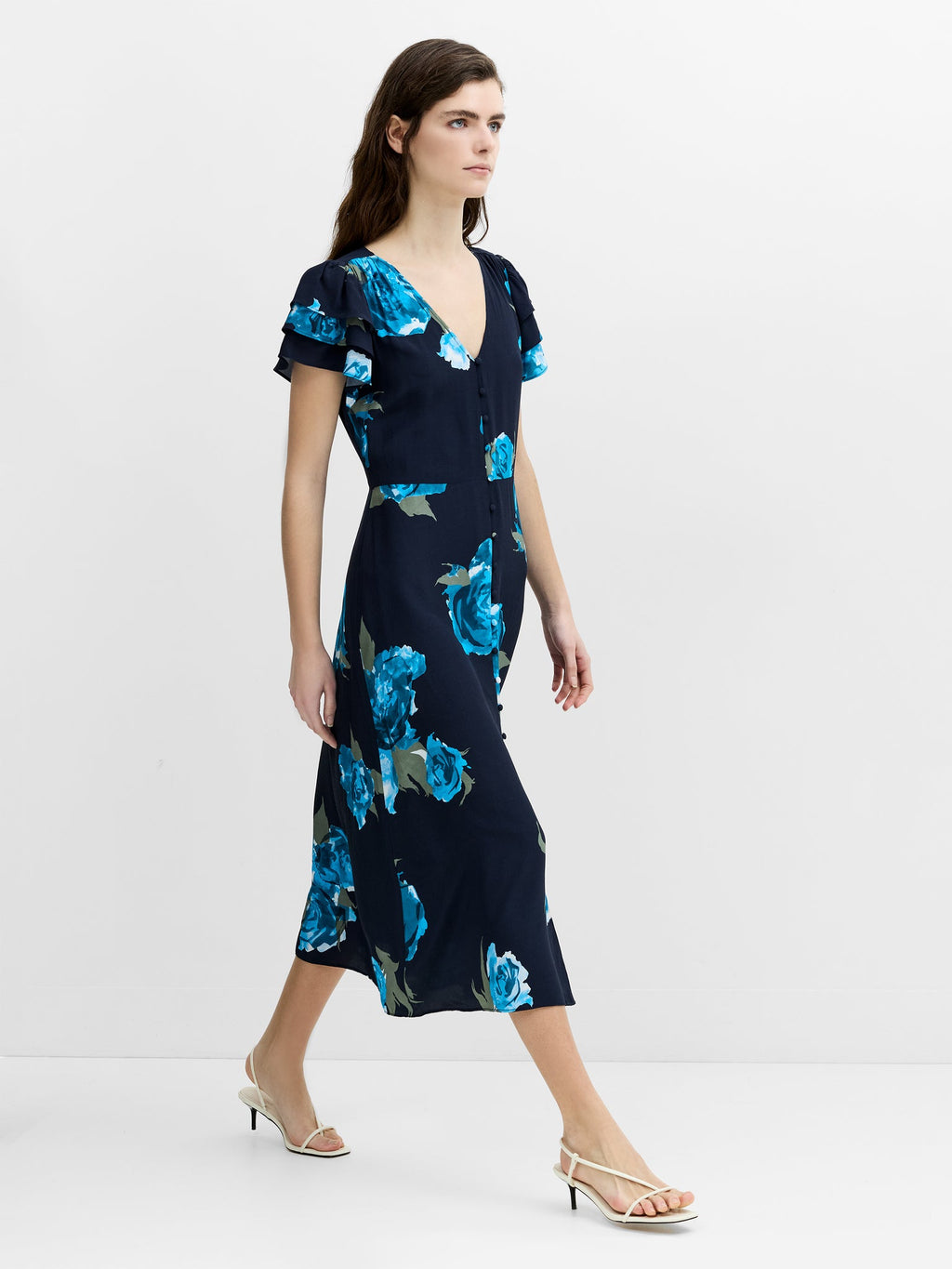 Lara Eco Floral Button-Through Midi Tea Dress