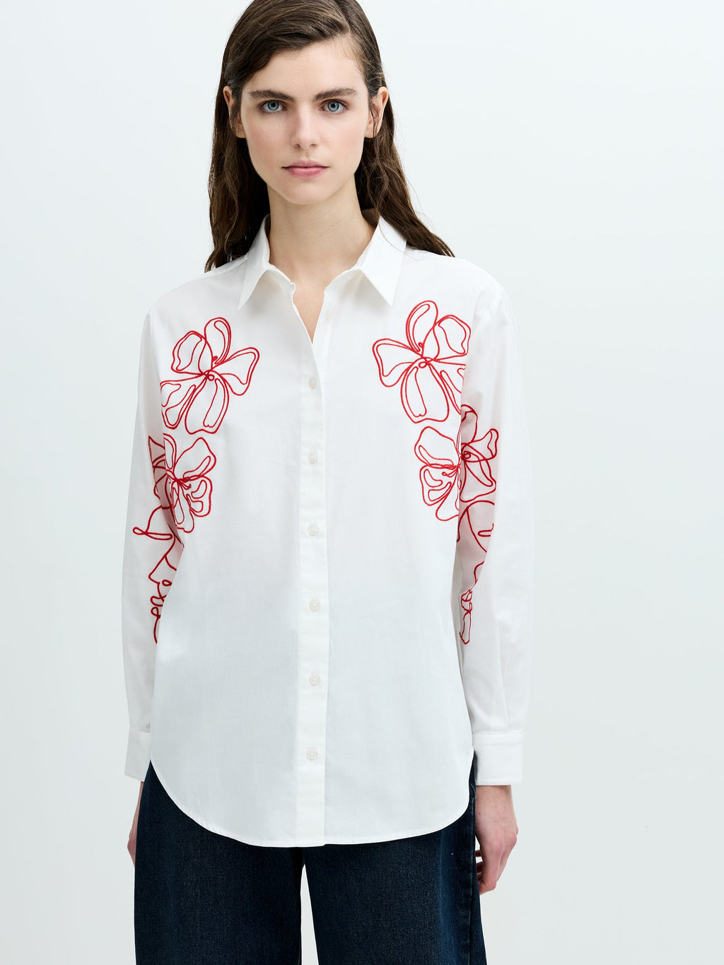 Alexis Cotton Floral Outline Embroidered Shirt