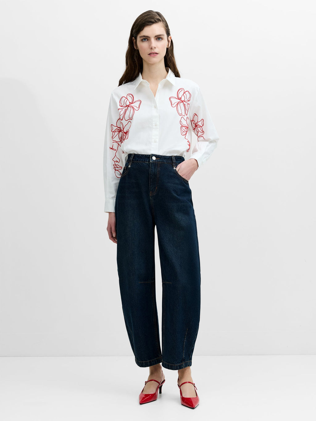 Alexis Cotton Floral Outline Embroidered Shirt