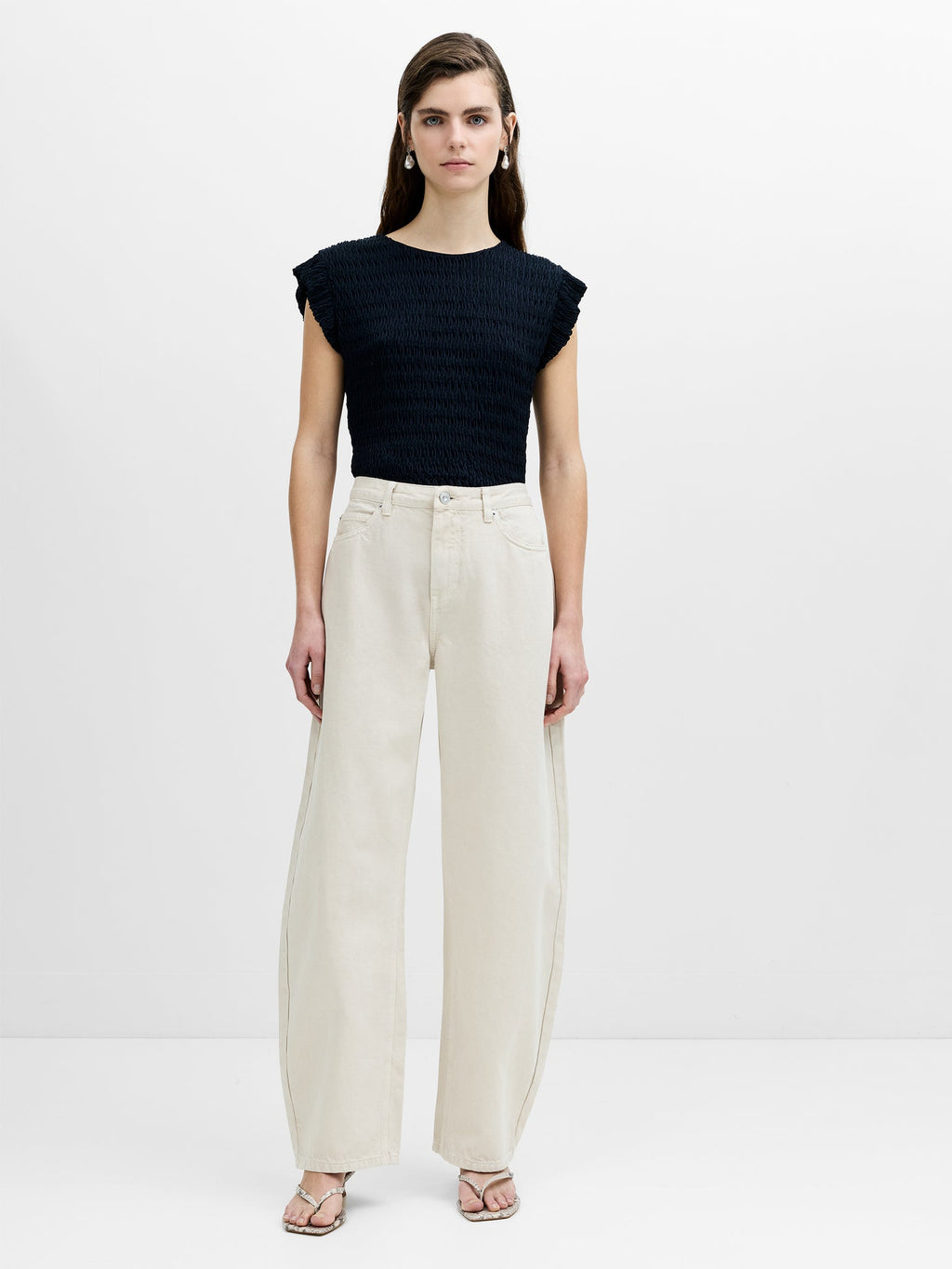 Misa Relaxed Cream Curved Leg Jeans