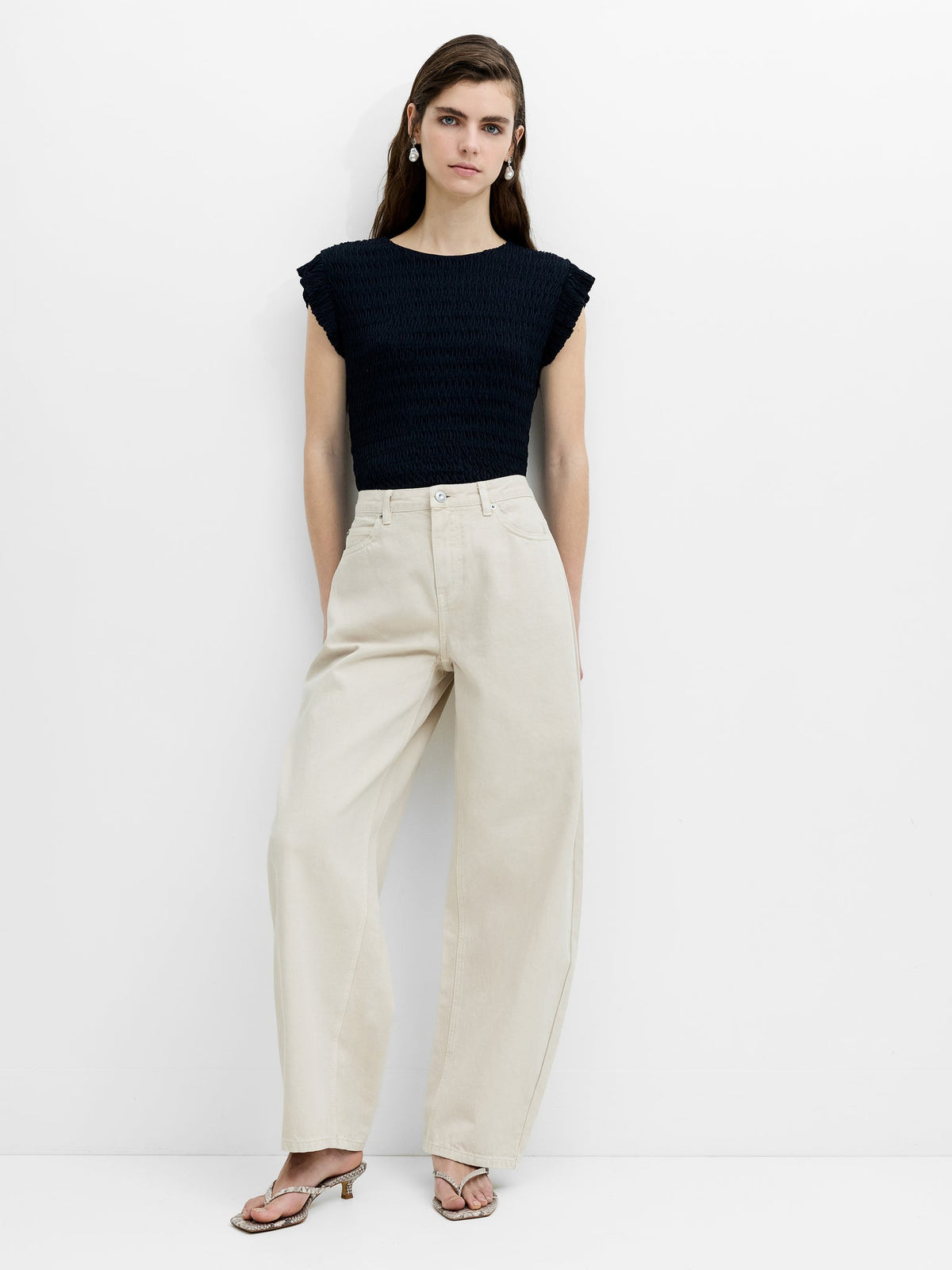 Misa Relaxed Cream Curved Leg Jeans