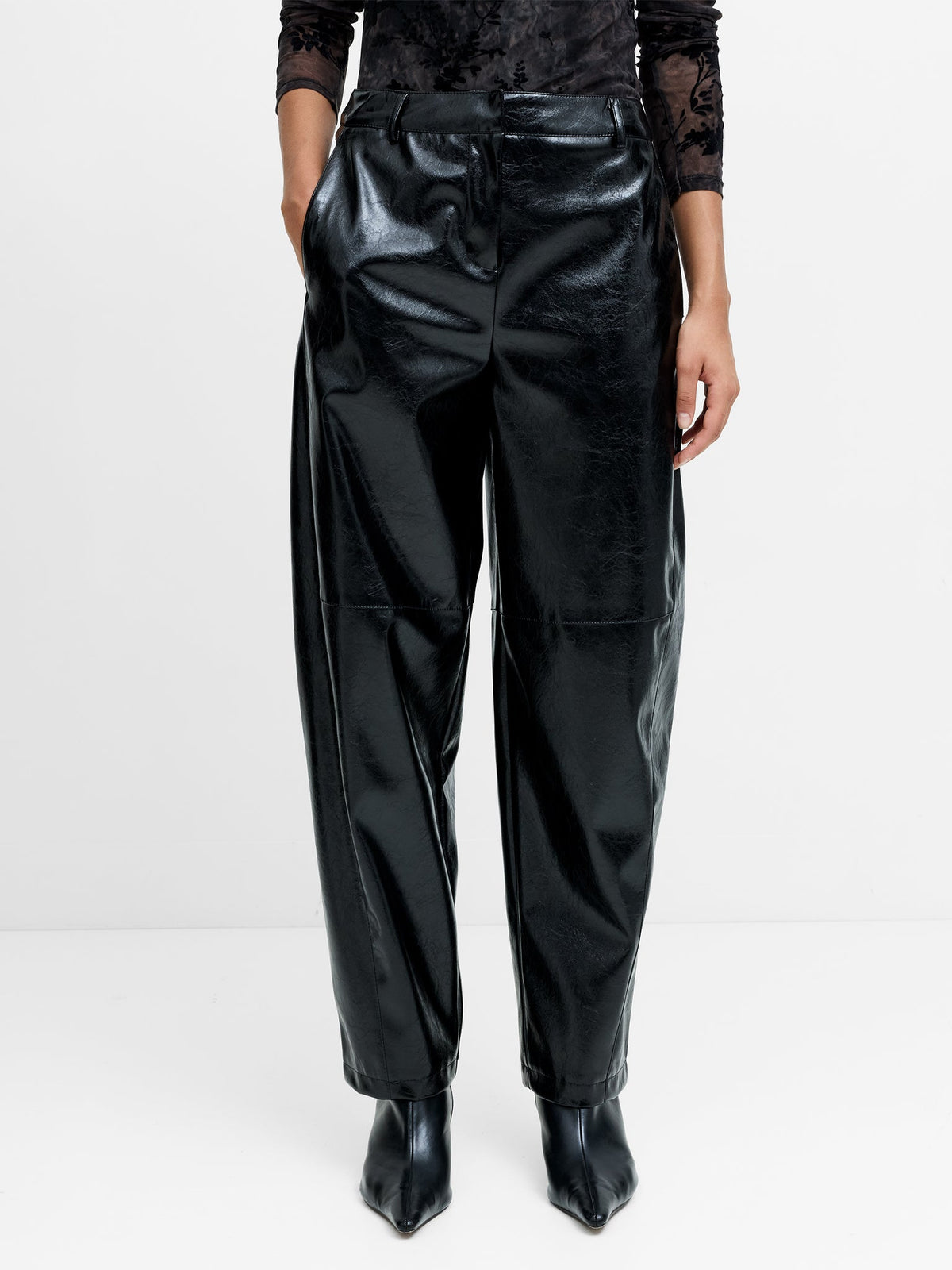 Juniper PU Barrel Leg Trousers