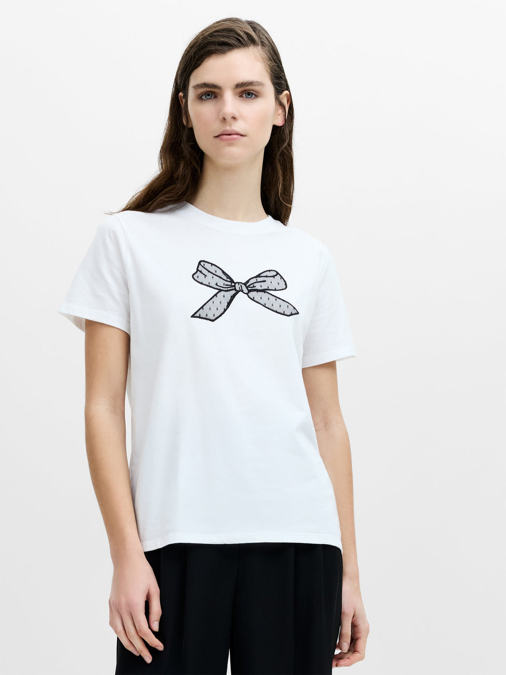 Mesh Bow Cotton T-Shirt