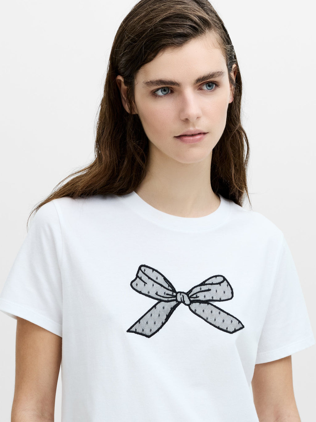 Mesh Bow Cotton T-Shirt