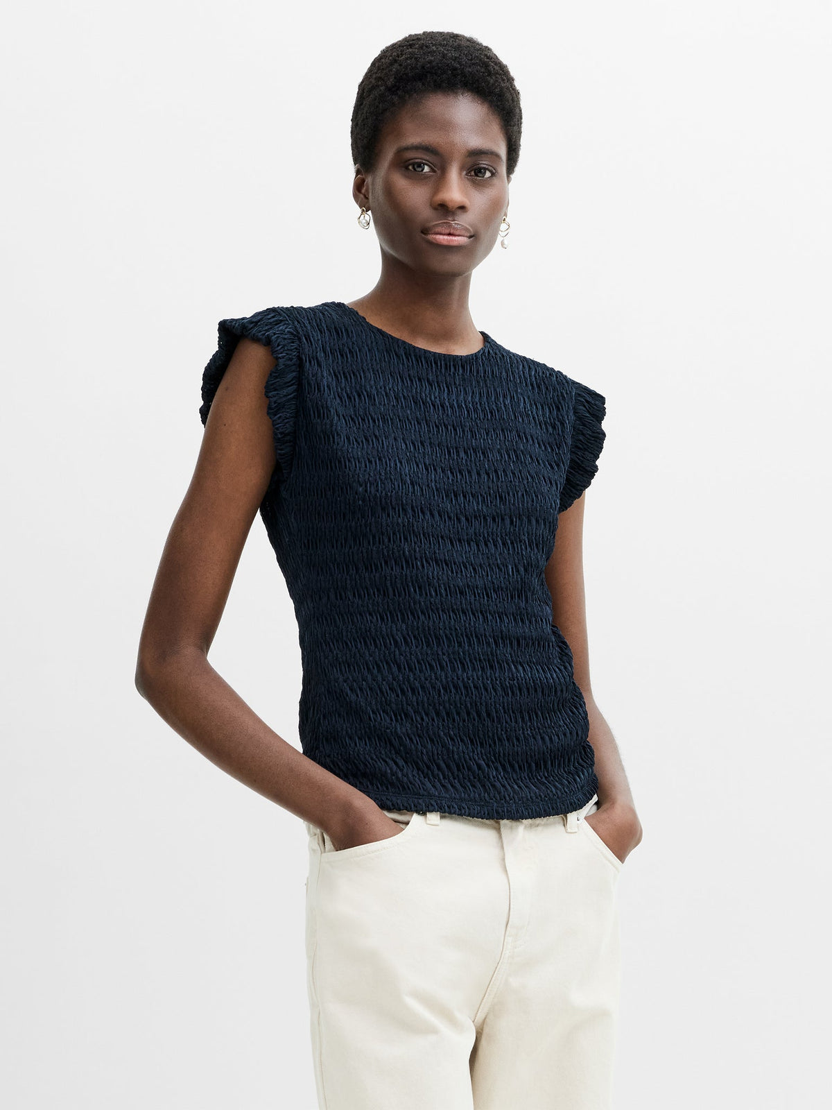 Zinnia Textured Frilled Cap Sleeve Top