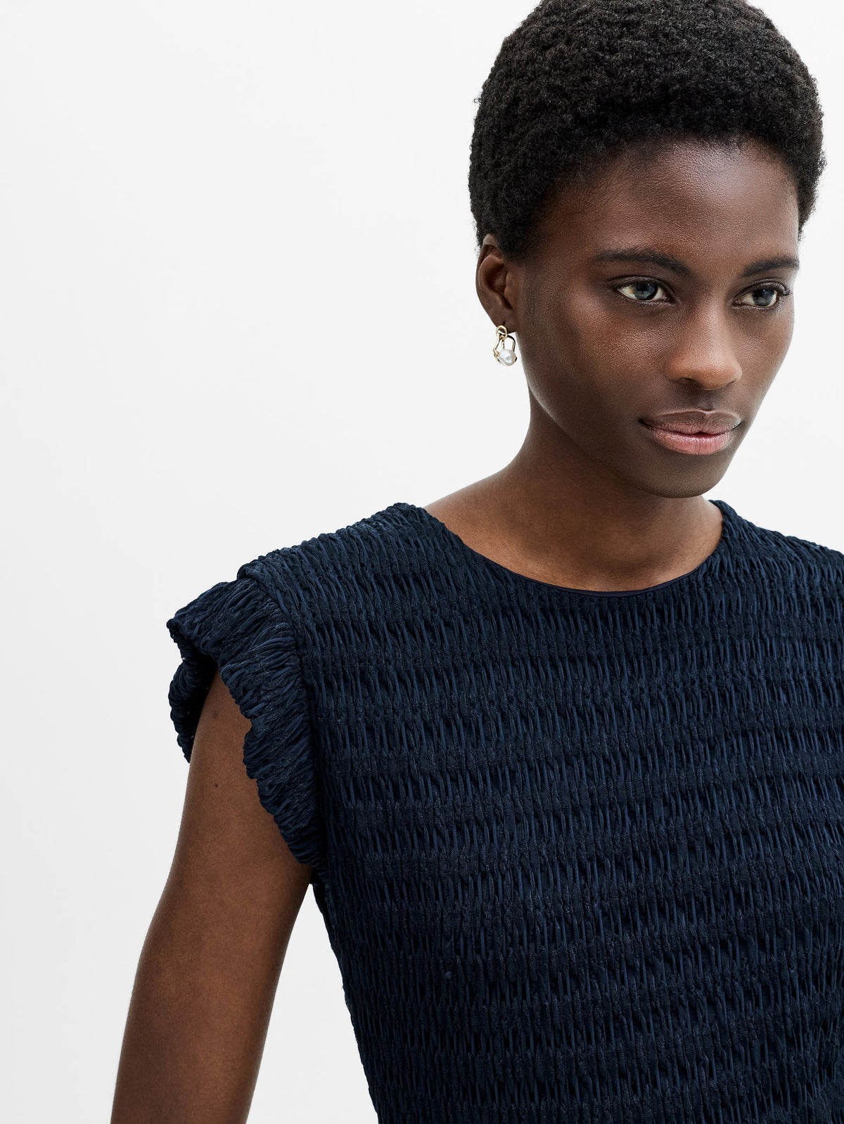 Zinnia Textured Frilled Cap Sleeve Top