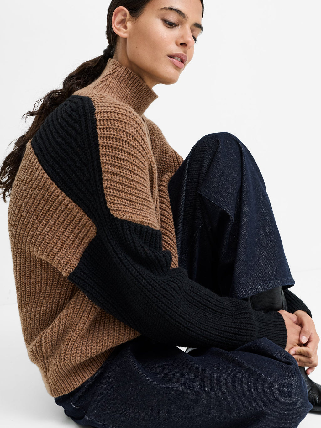Iona Colour Block Roll Neck Jumper