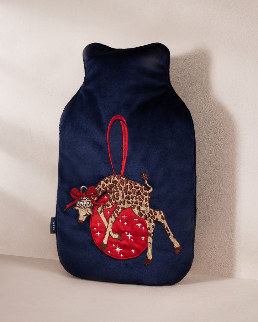 Velvet Embroidered Christmas Giraffe Hot Water Bottle