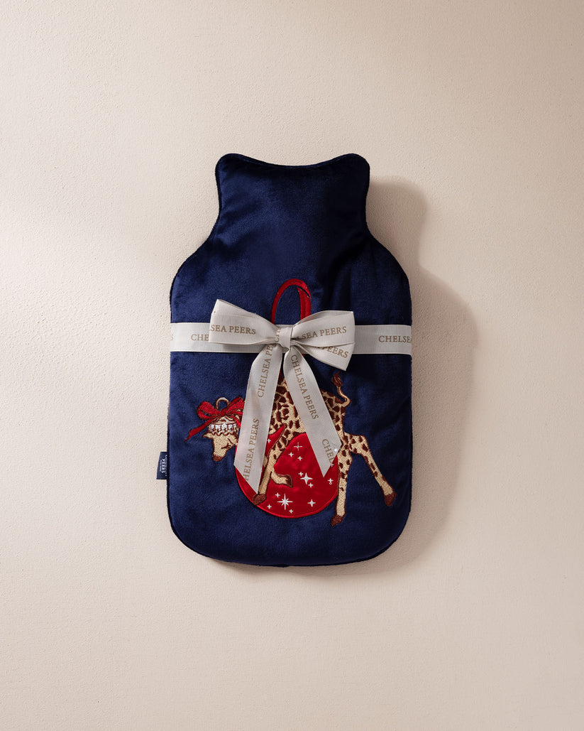 Velvet Embroidered Christmas Giraffe Hot Water Bottle