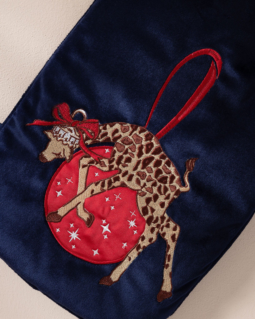 Velvet Embroidered Christmas Giraffe Hot Water Bottle