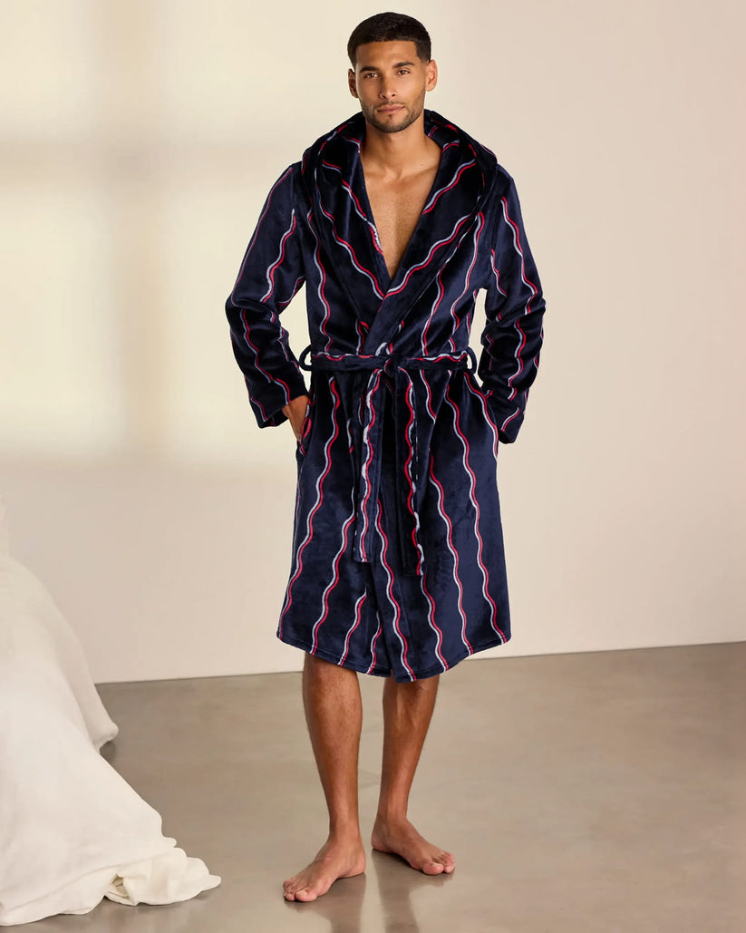 Fleece Stripe Hooded Dressing Gown