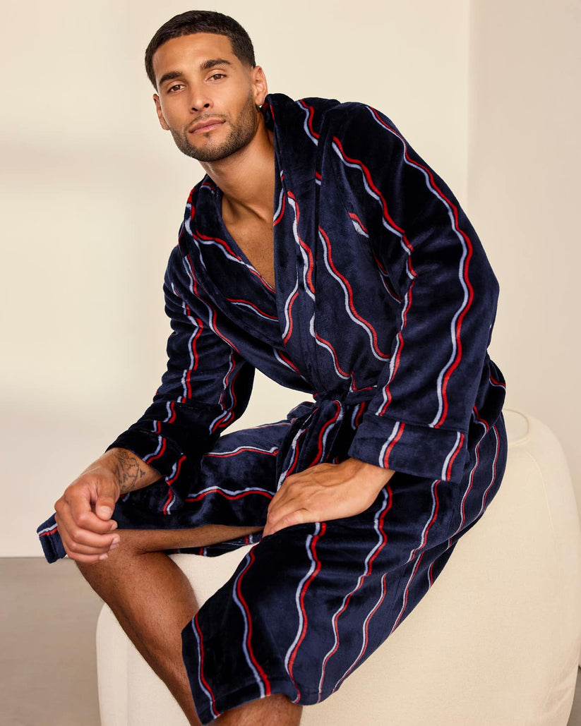 Fleece Stripe Hooded Dressing Gown