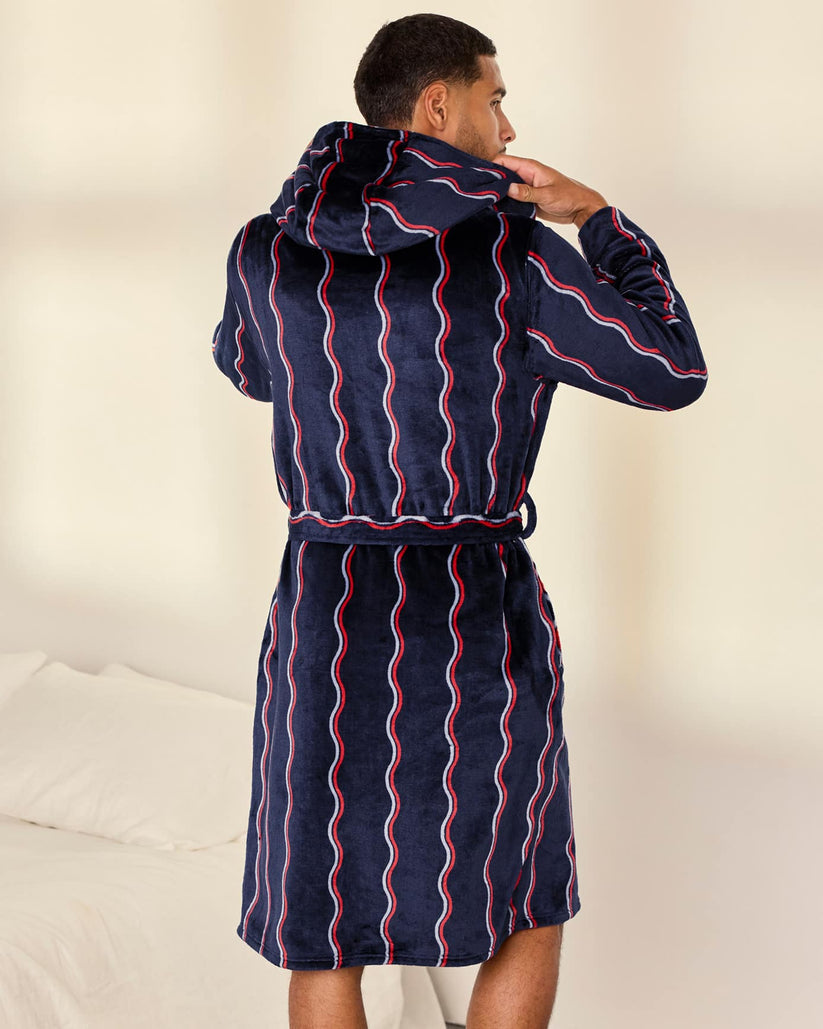 Fleece Stripe Hooded Dressing Gown