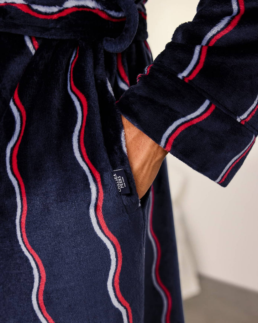 Fleece Stripe Hooded Dressing Gown