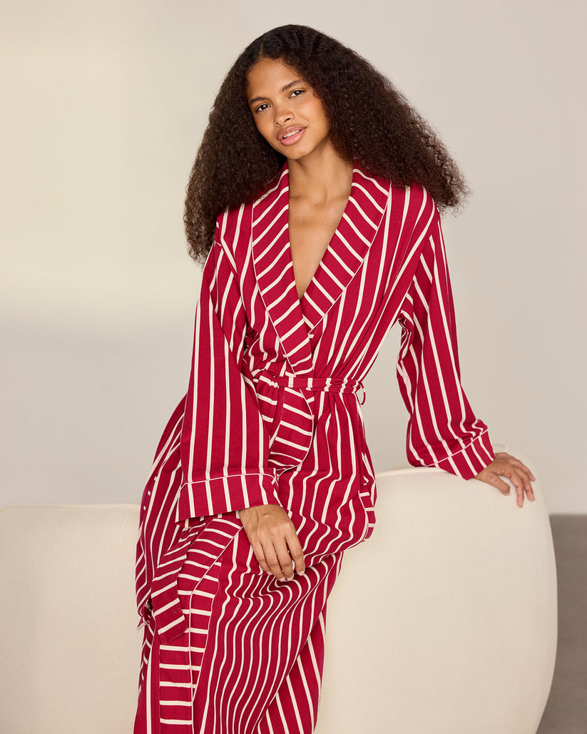 Organic Cotton Christmas Stripe Kimono Dressing Gown