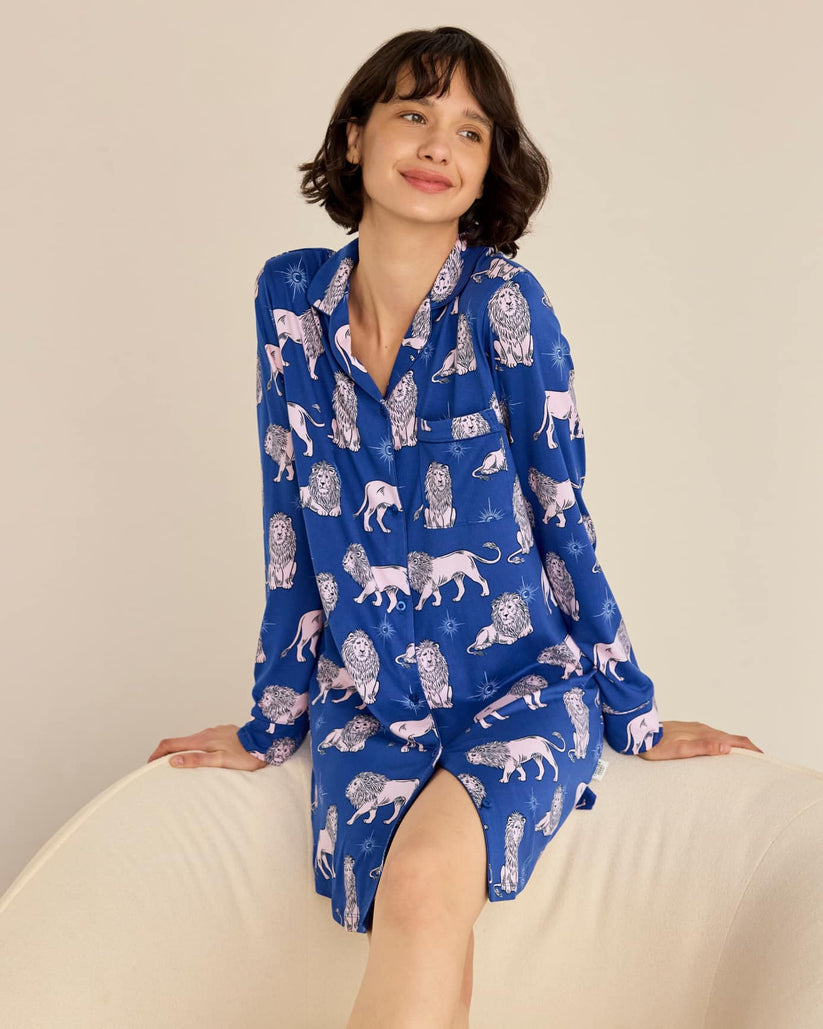 Moonlit Lion Print Nightshirt
