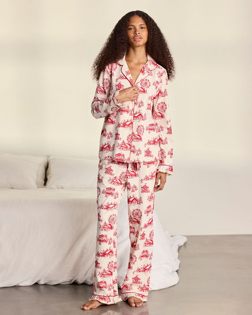 Organic Cotton Christmas Village Print Long Pyjama Set