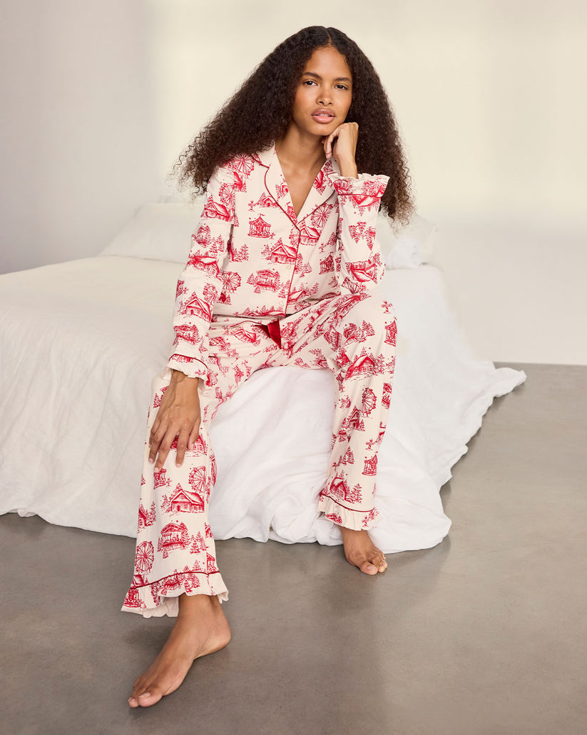Organic Cotton Christmas Village Print Long Pyjama Set
