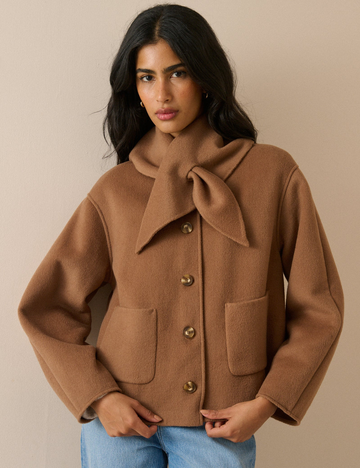 Wool-Blend Neck Tie Jacket