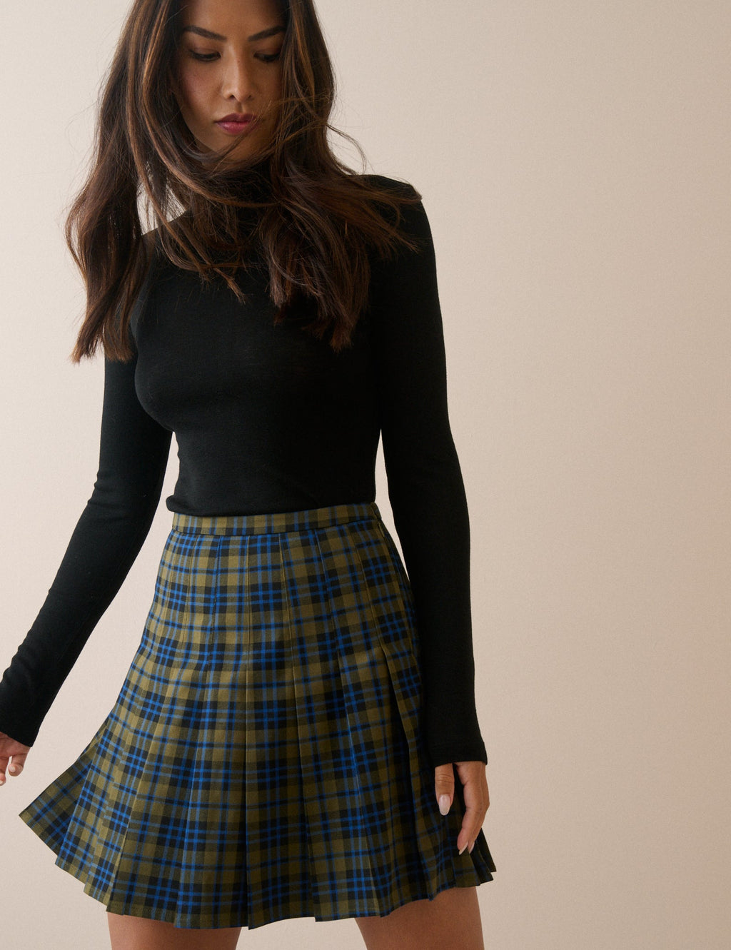 Pleated Tartan Mini Skirt