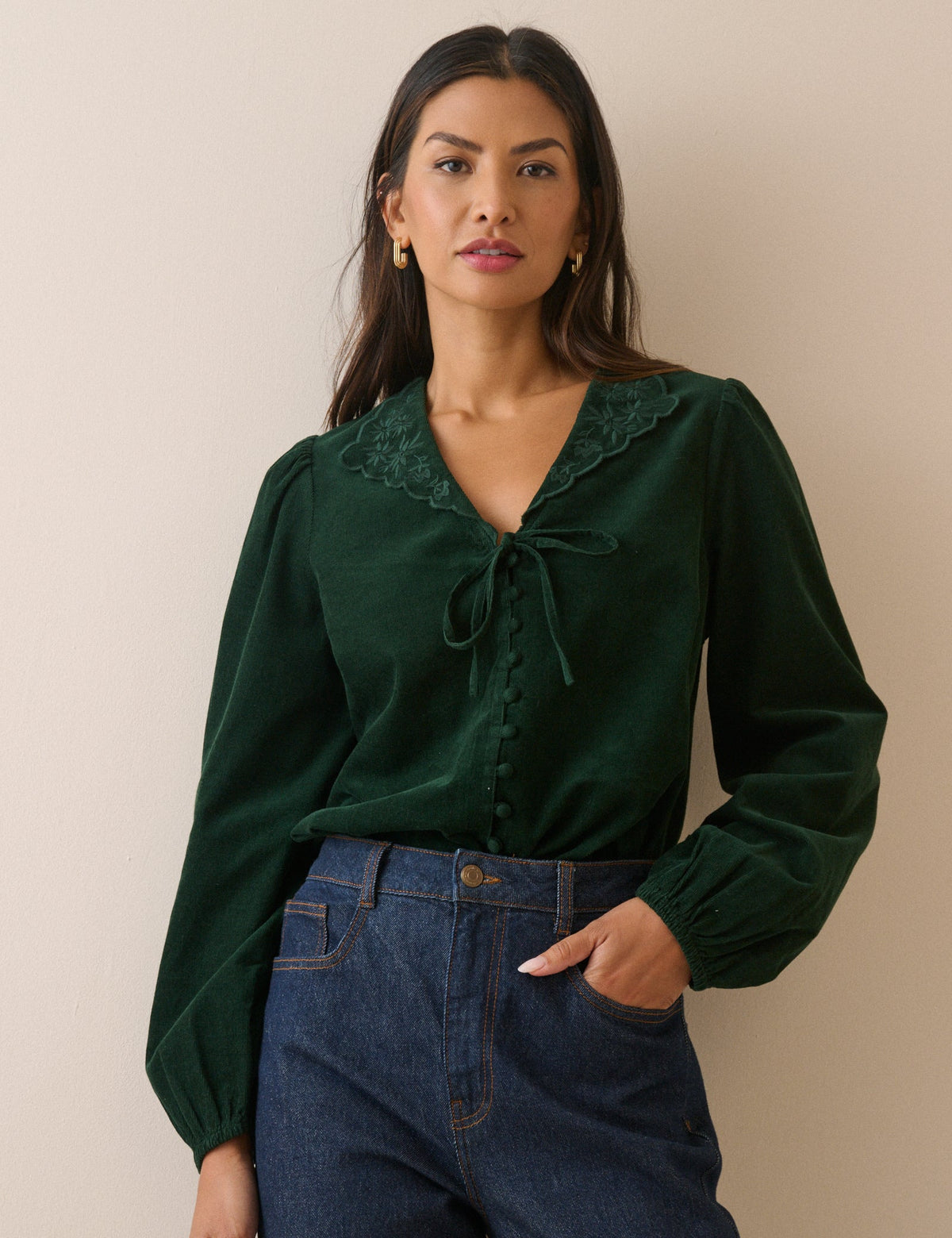 Nobodys Child Isla Floral Embroidered Collar Cord Blouse - 2617087002