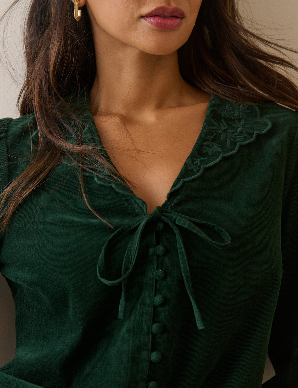 Nobodys Child Isla Floral Embroidered Collar Cord Blouse