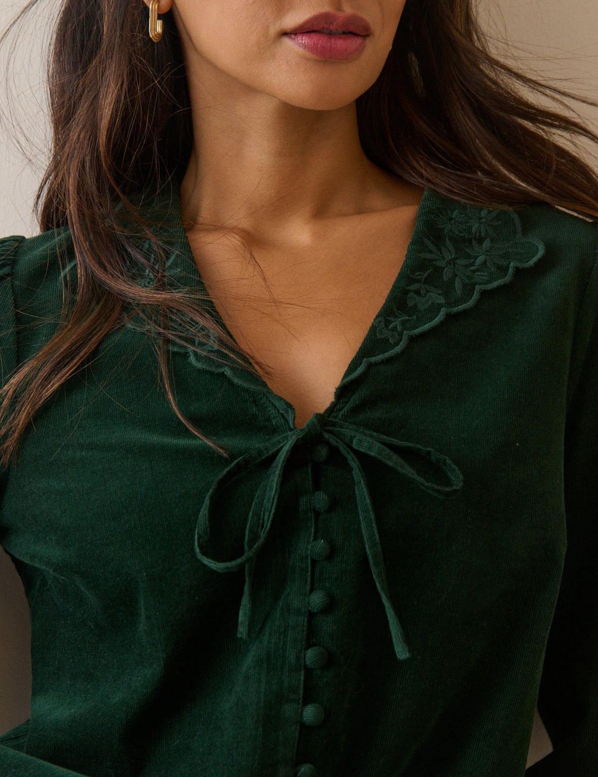 Nobodys Child Isla Floral Embroidered Collar Cord Blouse