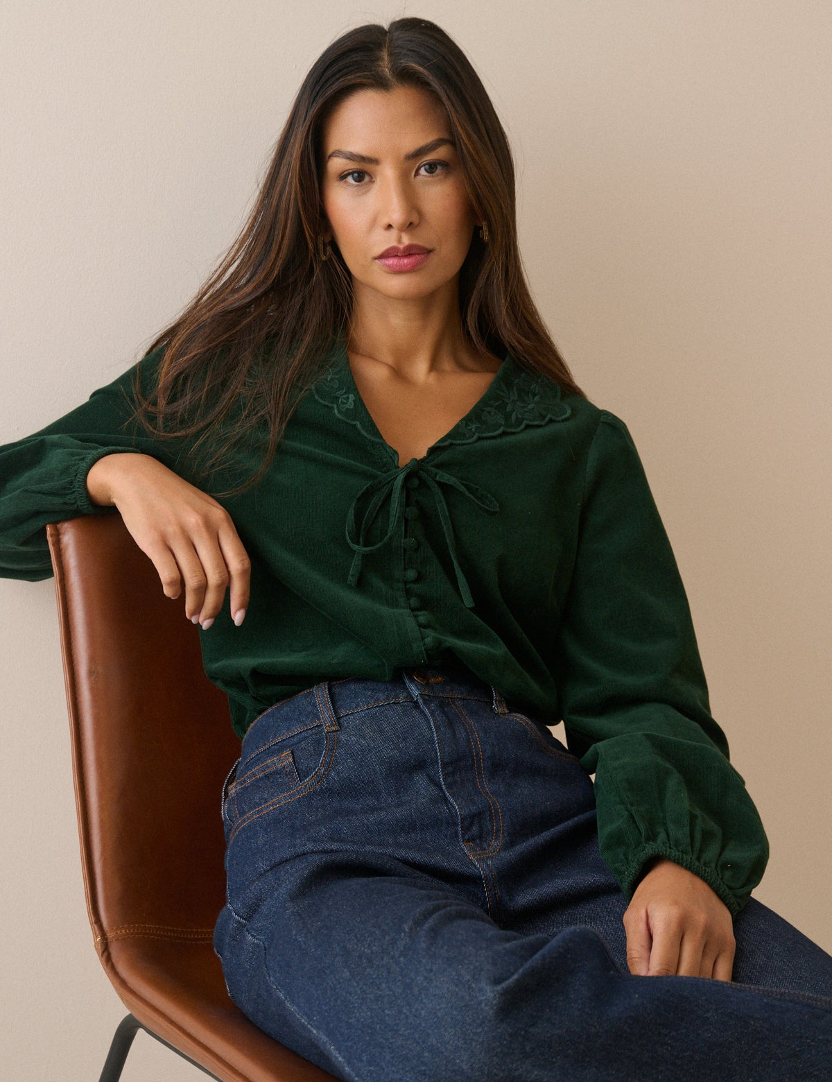 Nobodys Child Isla Floral Embroidered Collar Cord Blouse - 2617087002