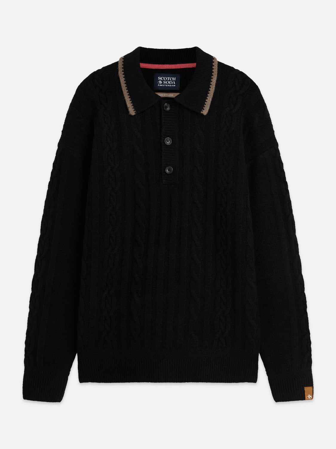 Soft Cable Knit Wool Blend Polo Pullover