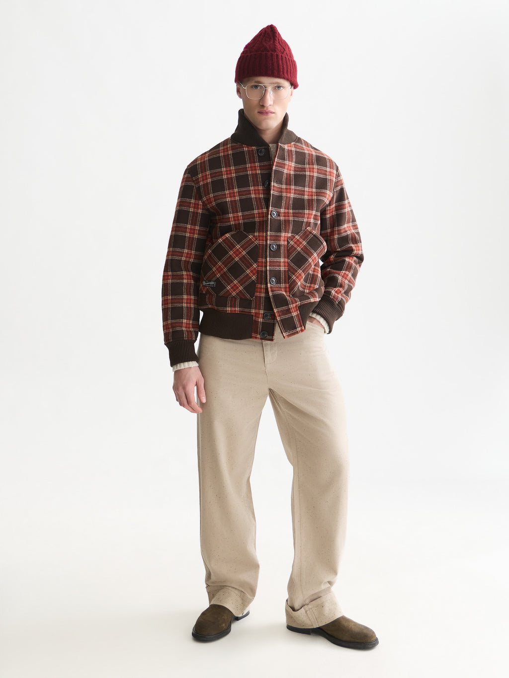 Shawl Collar Bonded Plaid Jacket