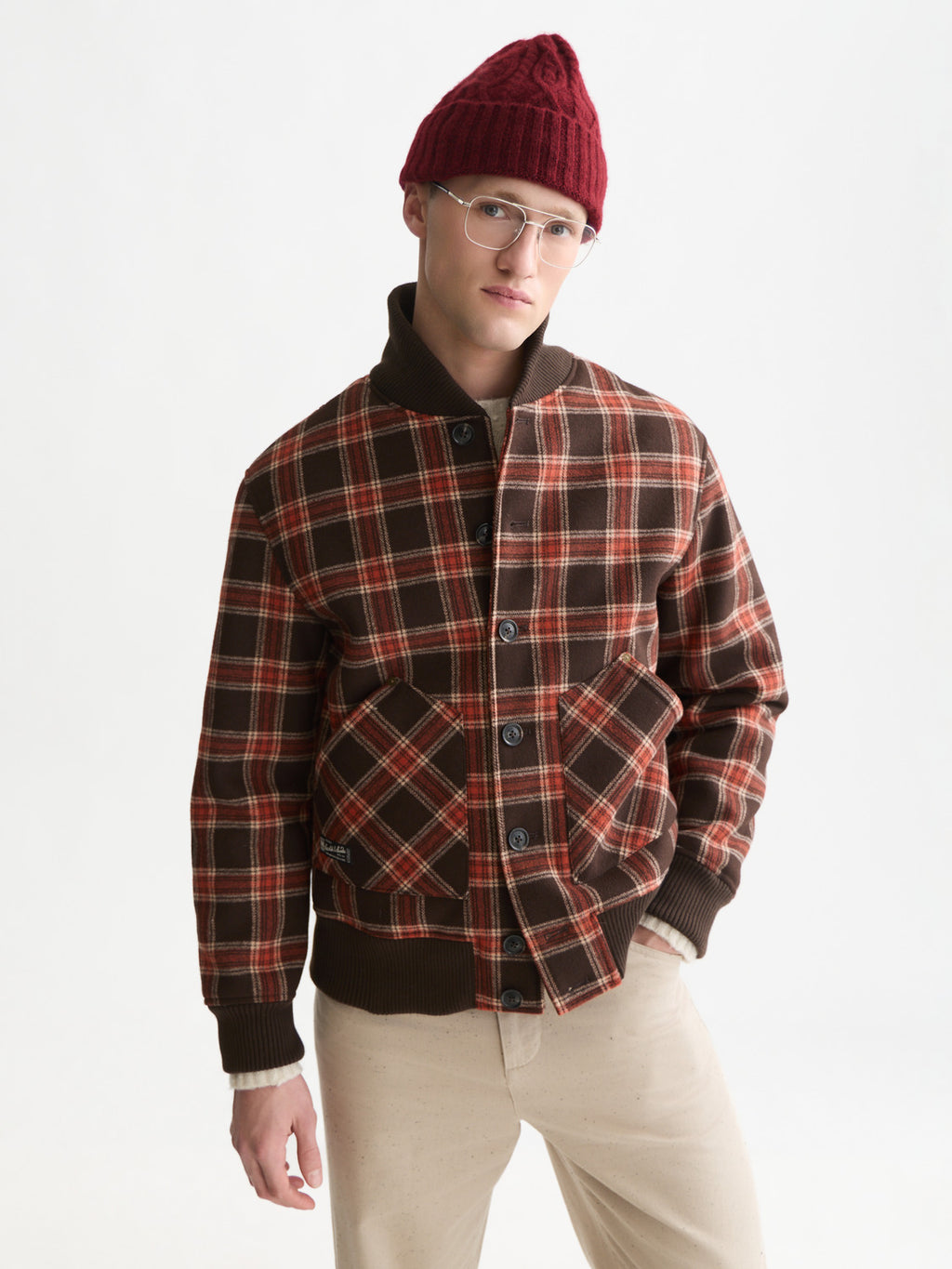 Shawl Collar Bonded Plaid Jacket